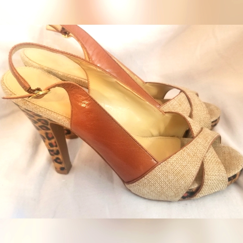 Nicole Miller fabric & leather upper leopard heel size 6 1/2 shoes